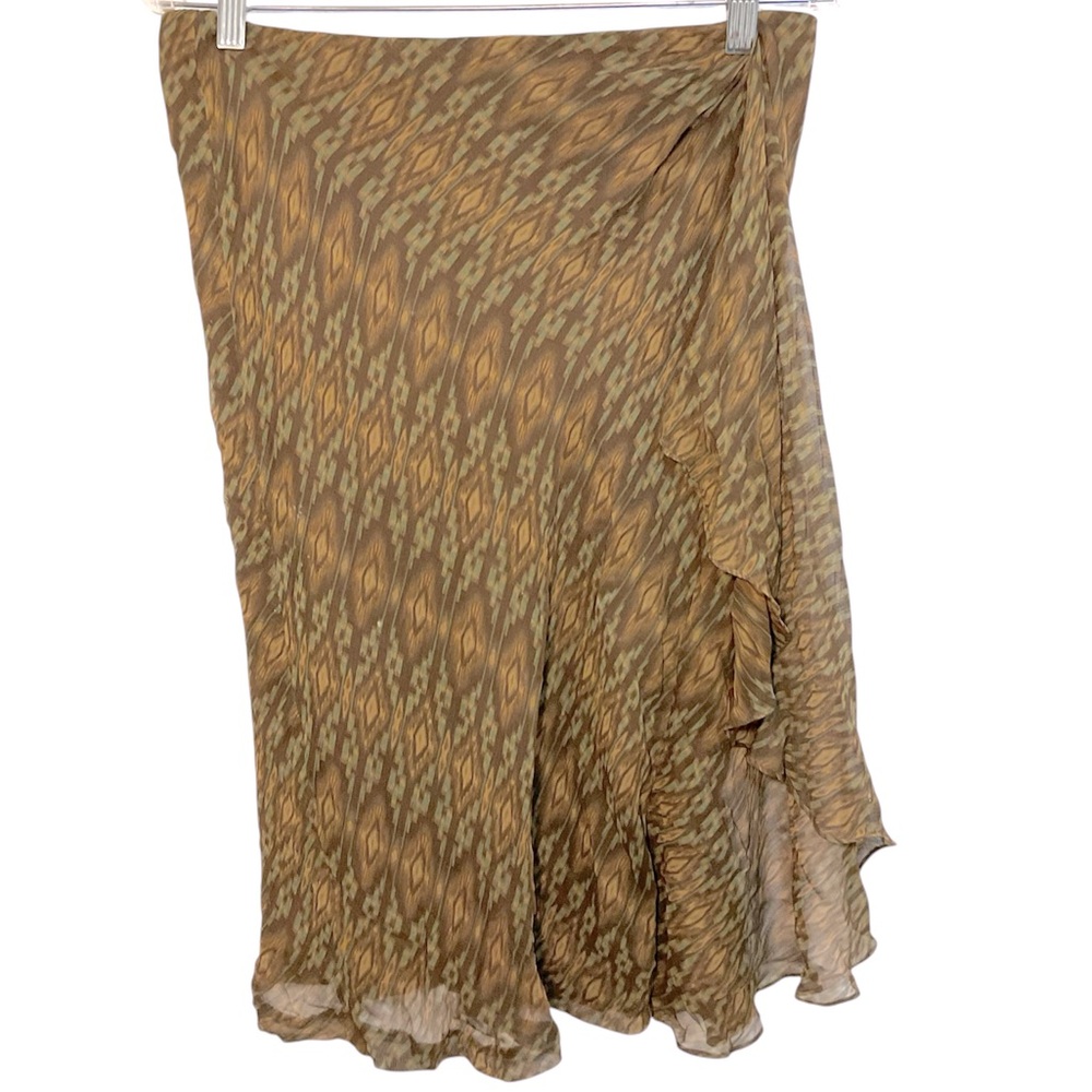Lauren Ralph Lauren Brown and Olive Ikat Print Pencil Skirt